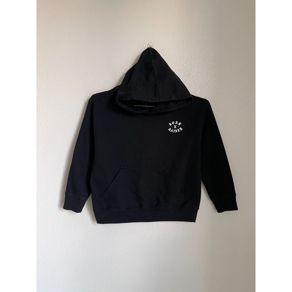 BORN X RAISED Kids Pullover Hoodie in Black Size 6